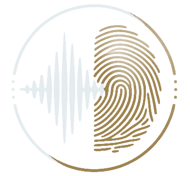 Logo Impronta Vocale: onda sonora e impronta digitale in un cerchio